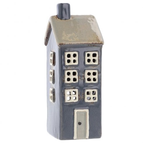 Village Pottery Mini Tall House Tealight Holder - Blue