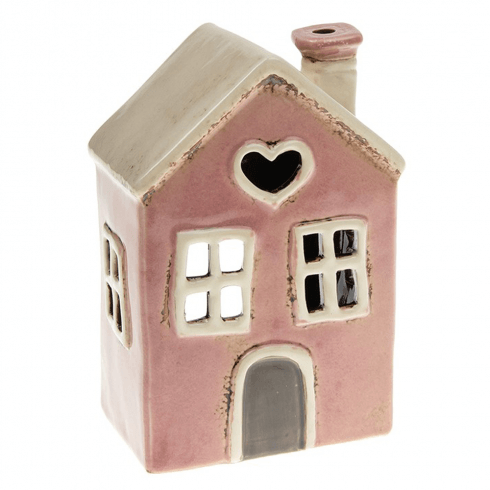 Village Pottery Pink Heart House Tealight Holder
