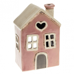 Village Pottery Pink Heart House Tealight Holder