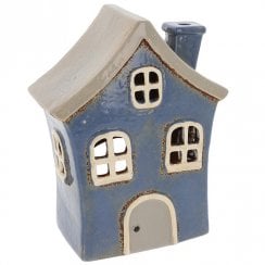 Village Pottery Quirky House Tealight Holder - Blue
