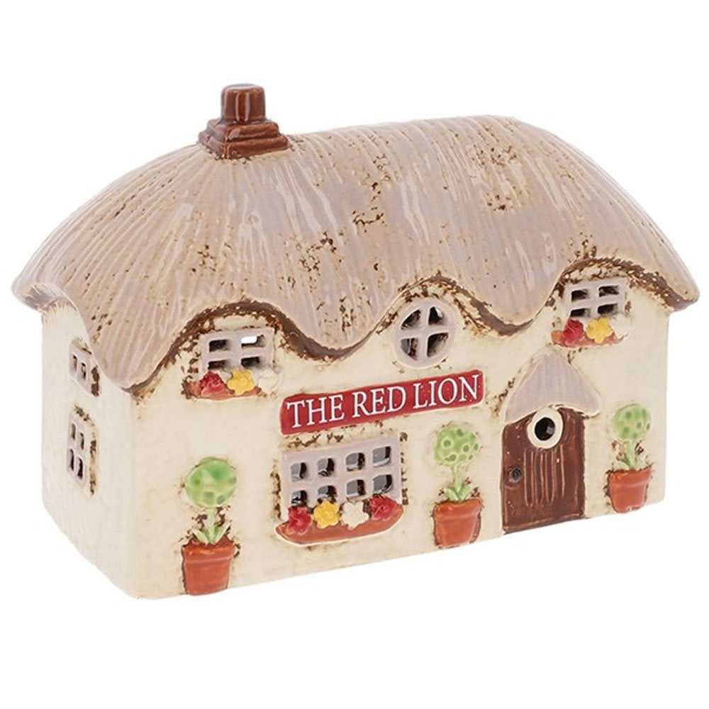 Portacandele Natalizio A Tre Casette - Village Pottery, Rosso, Per Candeline Tea Light, Decorazione