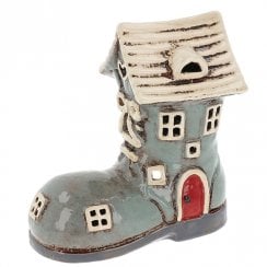 Village Pottery Small Boot House Tealight Holder - Grey/Cream