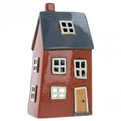 Village Pottery Tall House Tealight Holder - Orange/Grey 