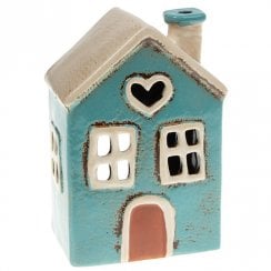 Village Pottery Teal Heart House Tealight Holder
