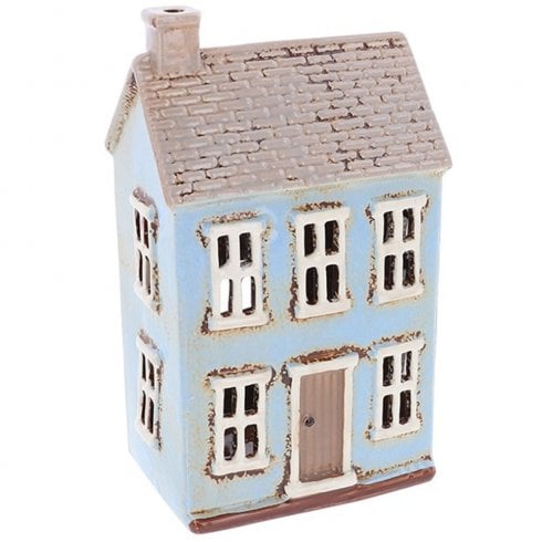 Village Pottery Tiled Tall Blue House Tealight holder