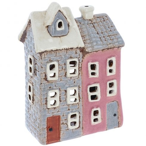 Village Pottery Tiled Two House Tealight Holder