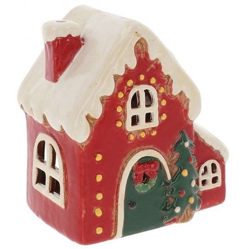 Village Pottery Xmas Fairy Light House Tealight Holder