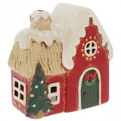 Village Pottery Xmas Round Window House Tealight Holder