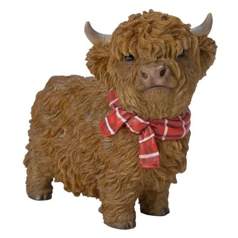 Vivid Arts Real Life Mini Highland Cow with Scarf Ornament