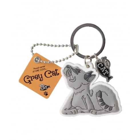 Wags & Whiskers Keyring - Grey Cat