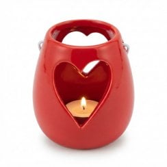 Red Ceramic Heart Lantern Tealight Holder