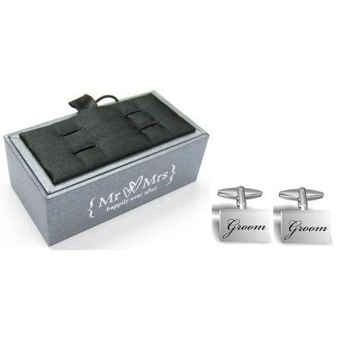 Widdop & Co. Mr & Mrs Black Engraved Groom Cufflinks