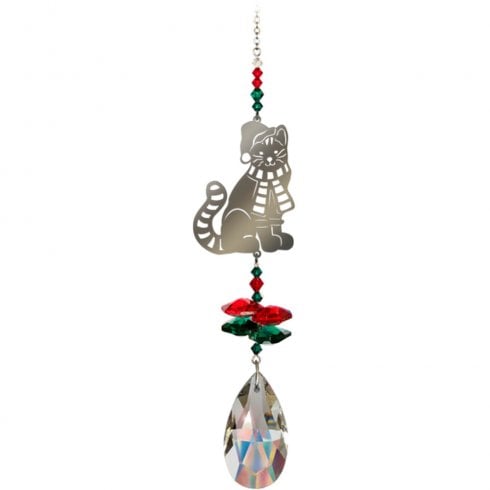 Wild Things Gifts Crystal Fantasy Cat with Hat Suncatcher - Red Green
