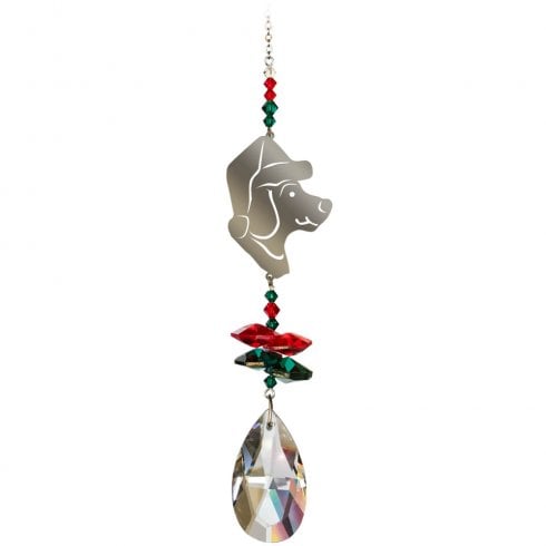 Wild Things Gifts Crystal Fantasy Dog with Hat Suncatcher - Red Green