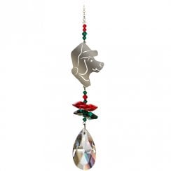 Crystal Fantasy Dog with Hat Suncatcher - Red Green