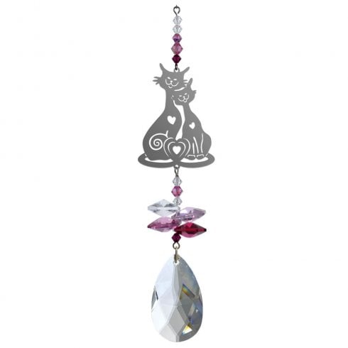 Wild Things Gifts Deep Rose Crystal Fantasy Cats in Love Suncatcher