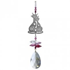 Deep Rose Crystal Fantasy Cats in Love Suncatcher