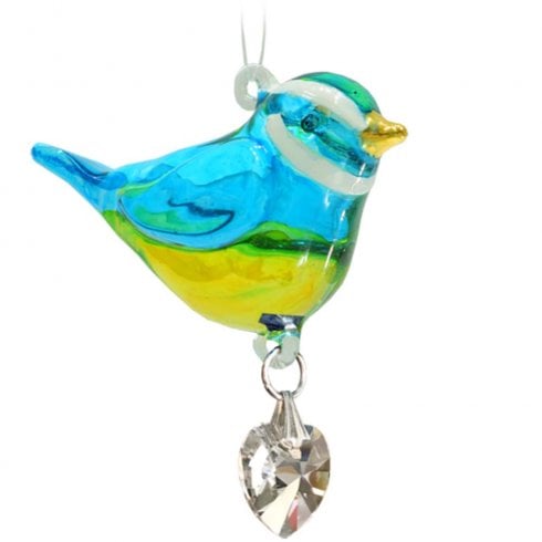 Wild Things Gifts Fantasy Glass Pretty Little Blue Tit Hanging Ornament