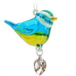 Fantasy Glass Pretty Little Blue Tit Hanging Ornament