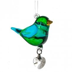 Fantasy Glass Pretty Little Emerald Bird Hanging Ornament