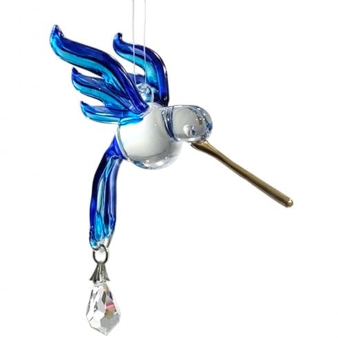 Wild Things Gifts Fantasy Glass Sapphire Hummingbird Hanging Ornament