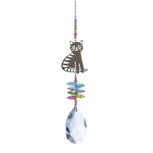 Wild Things Gifts Large Confetti Crystal Sitting Cat Suncatcher